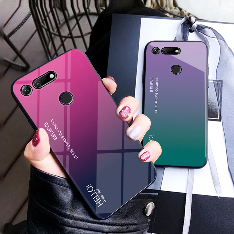

Honor View 20 View20 PCT L29 Case Gradient Tempered Glass Phone Cover Soft Bumper For Honor View 20 PCT-L29 Shockproof Case