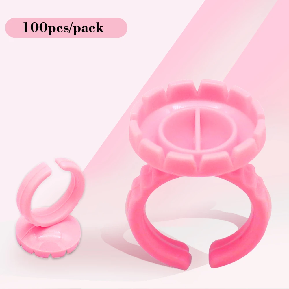 Yelix Lash Glue Holder Pink Rings for Adhesive Eyelash Extensions Plastic Glue Ring Cups for Eyelashes Lash Extension Supplies