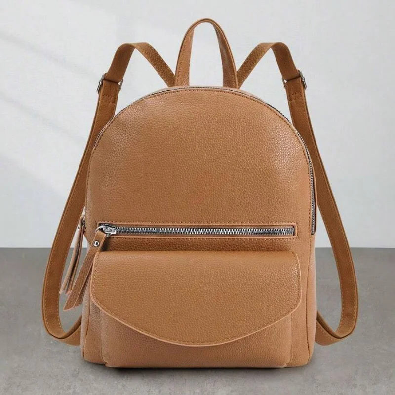 Mini mochila de couro vegano – bolsa de ombro feminina pequena, alça superior, casual e elegante para todos os dias e ao ar livre