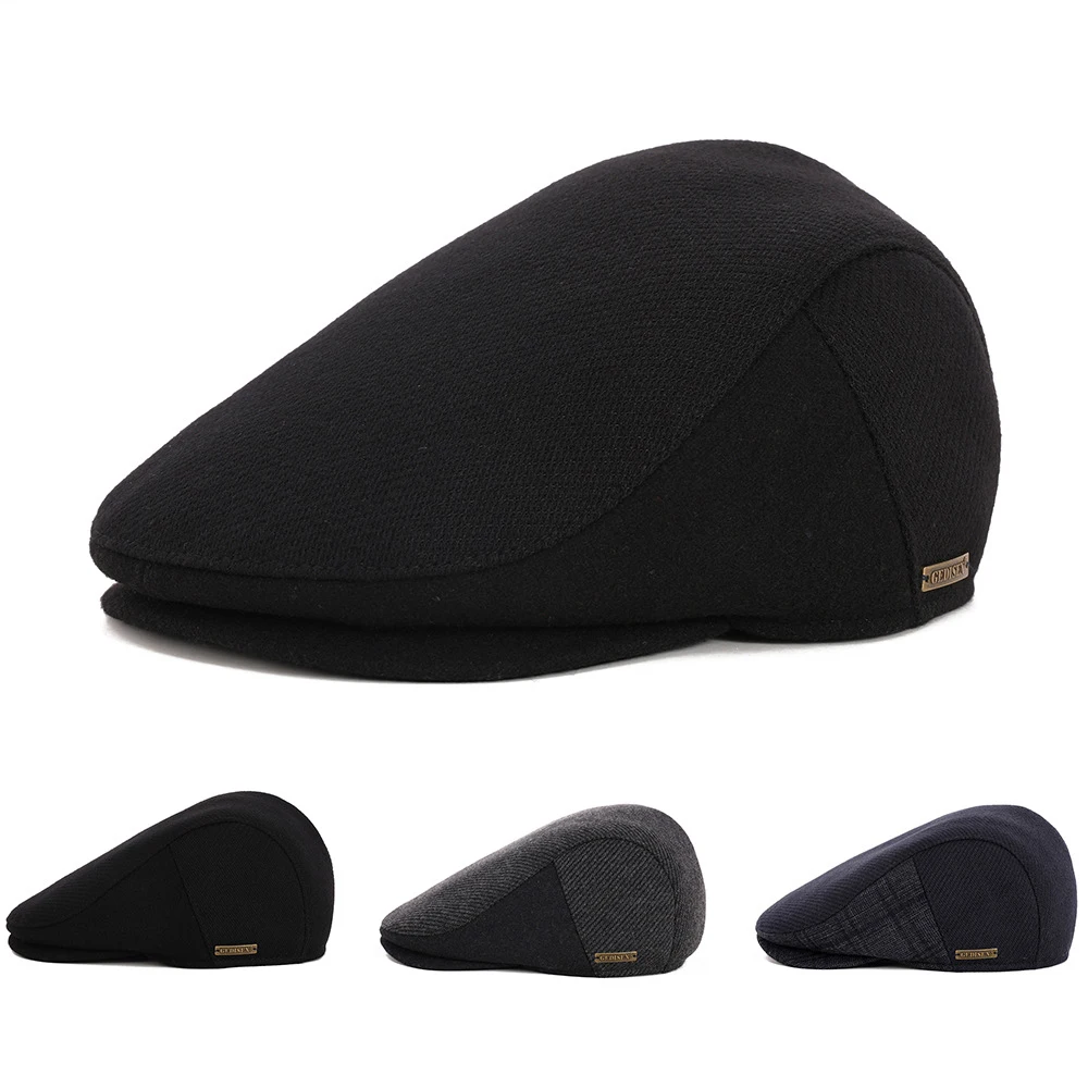 

Beret Hat Autumn Winter Tweed Men Short Brim Padded Duck Tongue Cap Outdoor Warm Leisure Newsboy Caps Hot