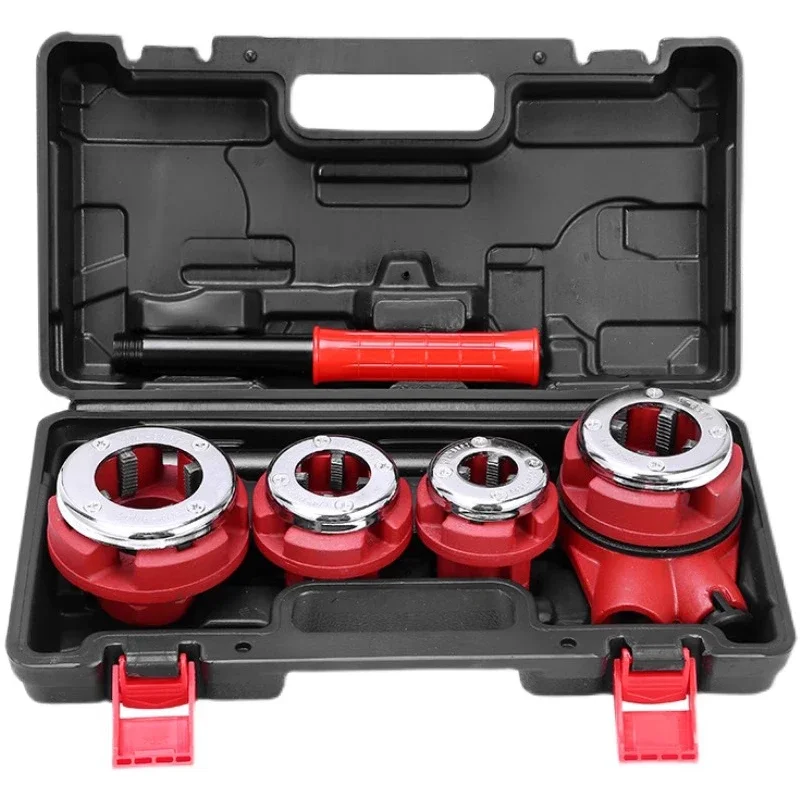 

Ratchet Pipe Threader Kit 4 Dies Ratcheting Pipe Threading Tool Set for Iron Copper Pipes Manual Plumber Pipe Threading Set