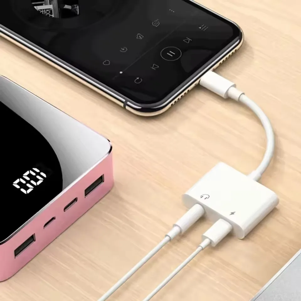 2 in 1 to 3.5mm Jack Audio Charging Adapter For iPhone X XS 11 12 13 14 Pro Max XR Headphones Audio Cable Connector Splitter