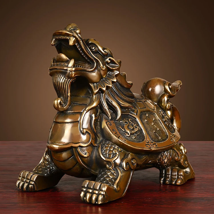 Pure Brass Dragon Turtle Ornaments Straight Headed Turtle Four Divine Beasts  Home Office Living Room Decoration Handicrafts