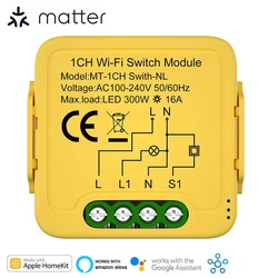 Matter WiFi Smart Switch Breaker 16A Smart Home Relay Module Support Tuya Smartlife Works with Homekit Smartthings Alexa Google