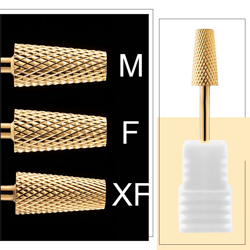 5 in 1 Wolfram Carbid Nagel bohrer Fräser Fräser zum Entfernen von Nagellack UV Gel konisch Sicherheit End schnitt Maniküre Werkzeuge golden