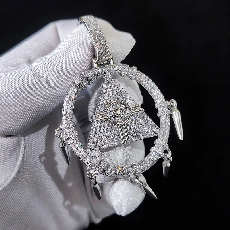 Hip Hop 3A+ CZ Stone Paved Bling Iced Out Triangular Pyramid Millennium Wisdom Wheel Pendants Necklaces For Men Rapper Jewelry