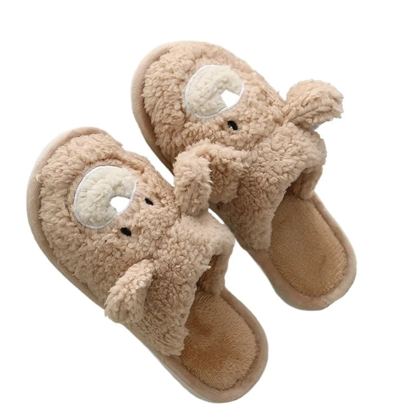 

Домашние плюшевые хлопковые тапочки, осенние и зимние хлопковые тапочки с медведем, женские домашние парные пушистые напольные тапочки