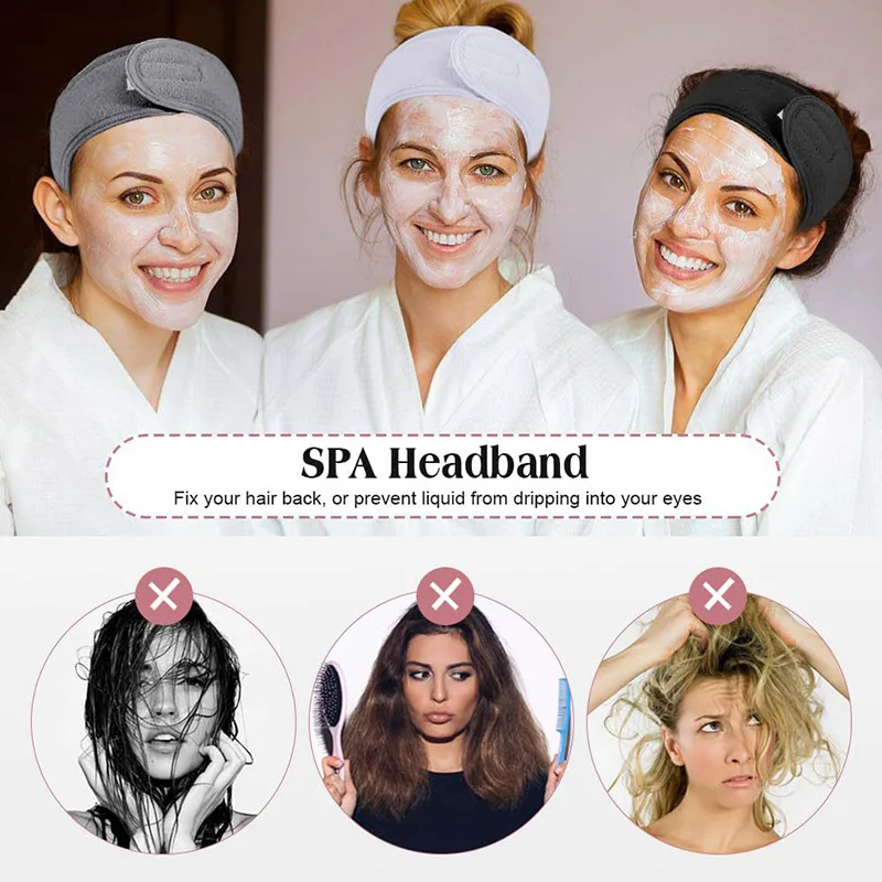 3PCS Spa Wide Hairband Adjustable Head Band Yoga Bath Shower Makeup Wash Face Cosmetic Headband Soft Toweling Hair Accessories
