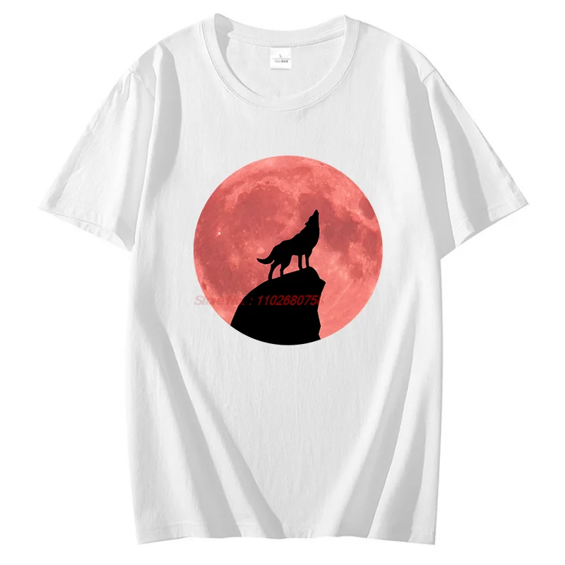 Wolf Howling At The Blood Moon Funny Shirts Graphic Tee Fashion For Man Tops & T-Shirt New Arrival Goods Cotton Printed T-Shirt