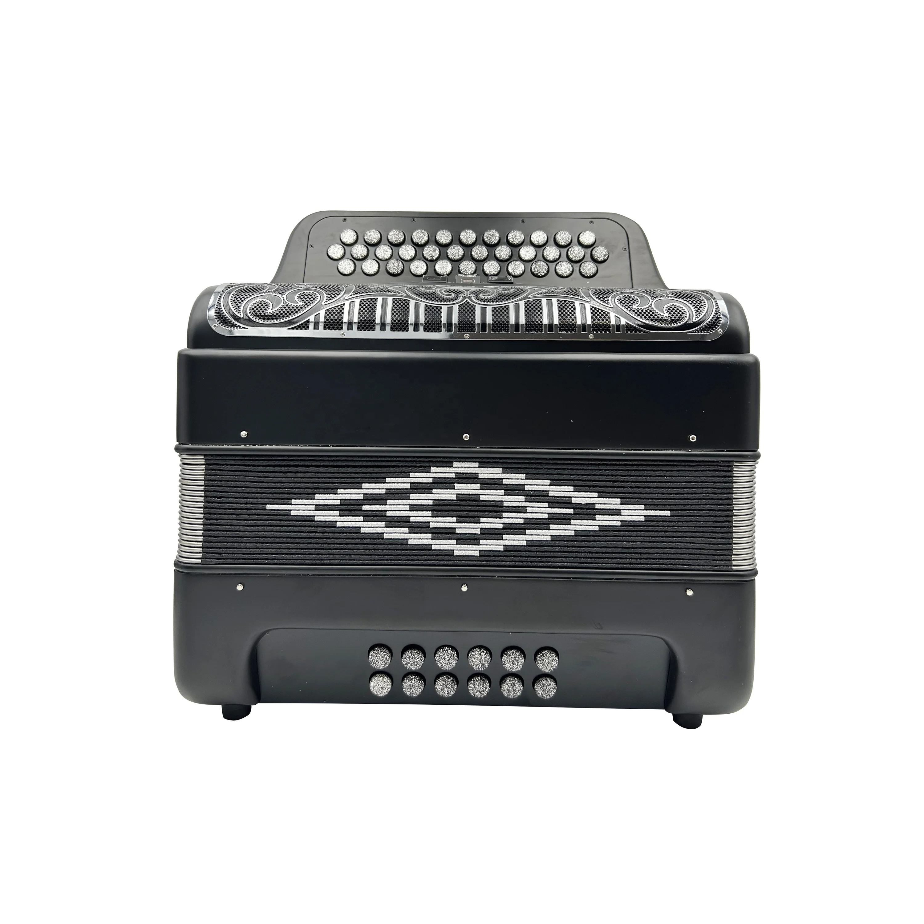 

High Quality 34-Button 12-Bass 3-Registers Black Matt Diatonic Accordion Instrument Silver Buttons Grill JB3412C Acrodeon Model