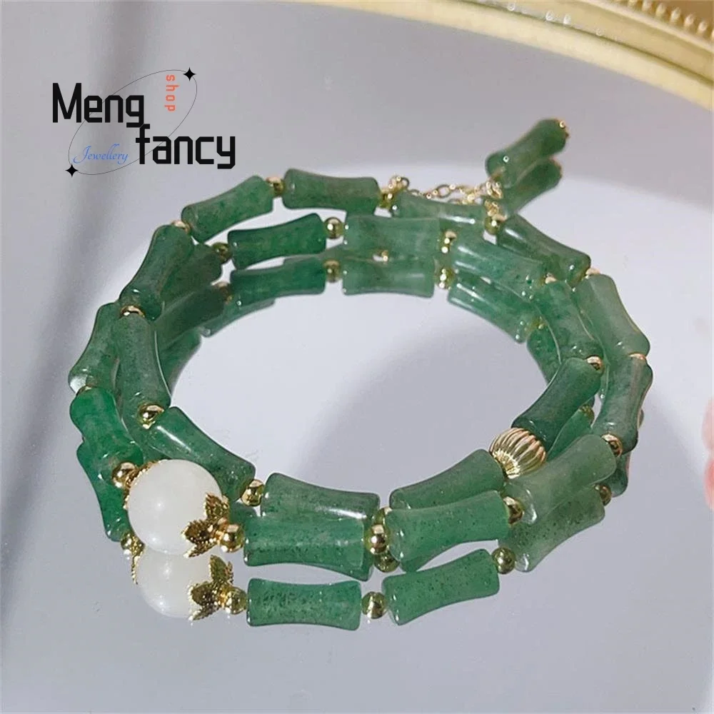 

Double Circle Green Dongling Jade Bamboo Bracelet Shell Moonstone Hand String Decoration Exquisite Fashion Jewelry Holiday Gifts