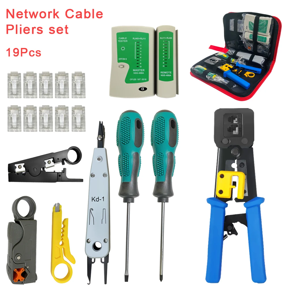 Stripping Crimping Pliers Network Cable Clamp Pliers +Professional Network Cable Tester RJ45 RJ11 RJ12 CAT5 UTP LAN Cable Tester