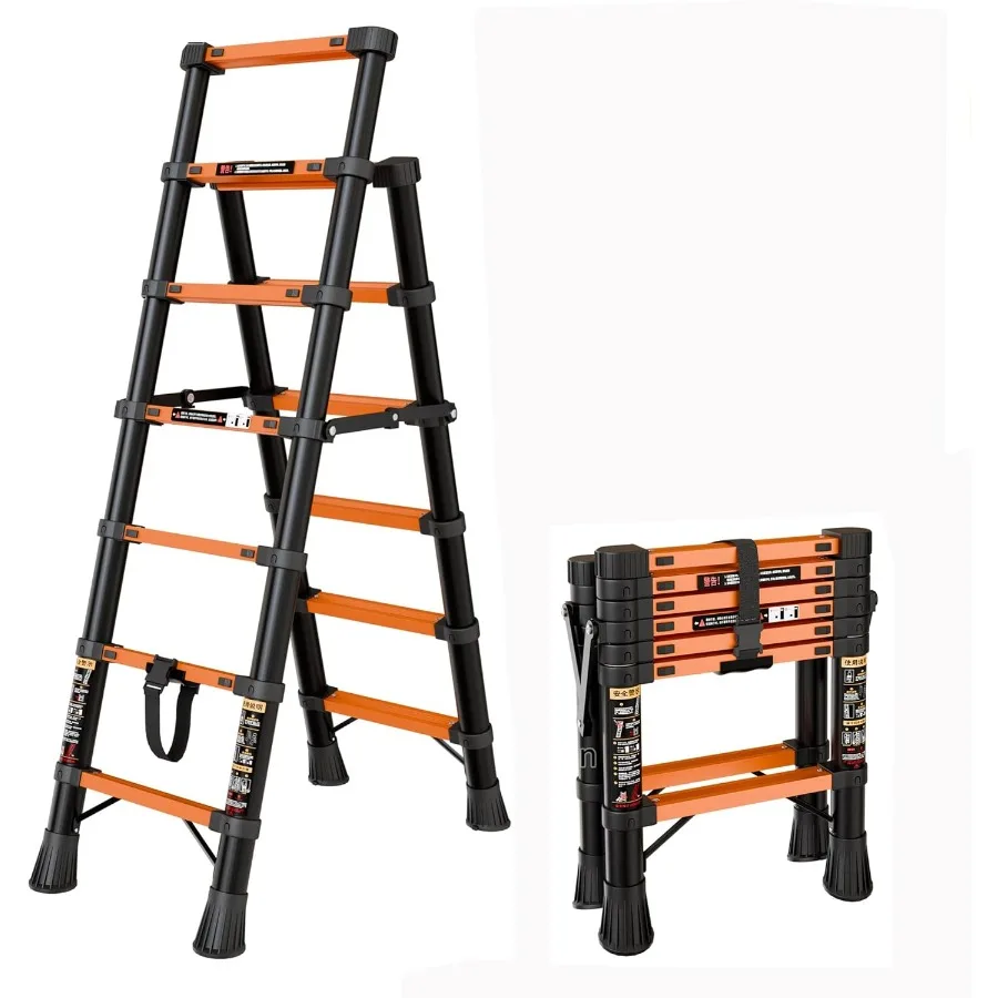 Escalera de 6 Peldaños, Taburete Plegable con Barandilla de Seguridad, Pedal Ancho Antideslizante, Patas de Goma Gruesas, Ligero, Resistente y Plegable