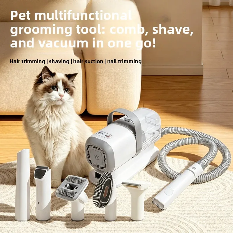 5-Piece Pet Grooming Vacuum Kit with Brush and Clipper, Multi-Function Deshedding Tool for Dogs Cats, Pet Accessory