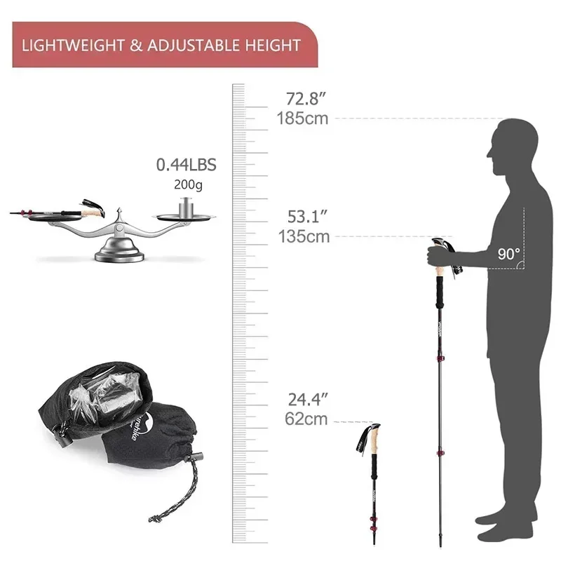 Imagem -05 - Naturehike-carbon Fiber Trekking Poles Bastões Telescópicos Dobráveis Pólos de Caminhada Bengala para Turismo 2023