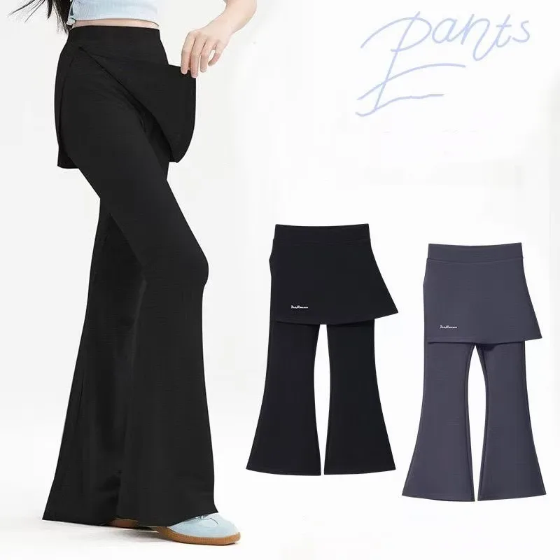 

Girls' Velvet Fart Curtain Flared Pants Children's Fake Two-piece Skirt Pants Girls' Winter New Elastic Yoga Pants