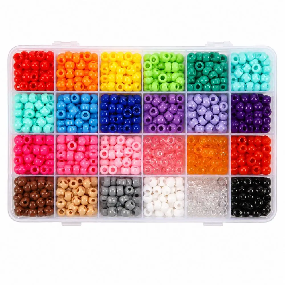 Creative 24 Colors Pony Beads 720PCS Large Hole Bracelet Beads 6×9mm Assorted Colors Large Hole Beads Keychain Making