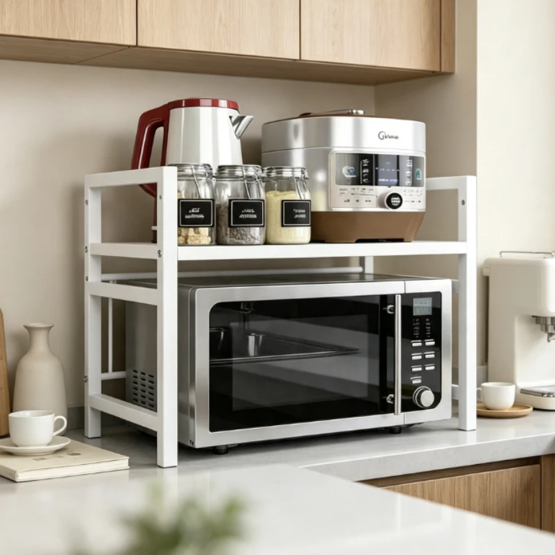 Expandable Microwave Shelf Stand, Heavy Duty Countertop Storage Rack, Adjustable Kitchen Organizer for Oven Coffee Maker Toaster