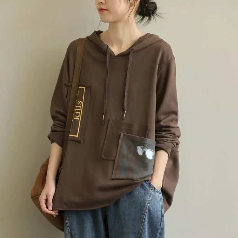

Pop Vintage Hoodies Oversized Drawstring Hooded T-shirts Casual Aesthetic Korean Style Long Sleeve Streetwear Women Clothes Tren