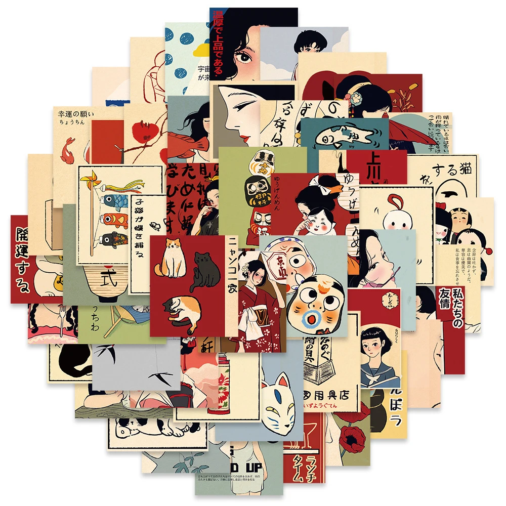 

10/30/50PCS Vintage Classic Japanese Tradition Style Stickers DIY Luggage Laptop Fridge Waterproof Retro Decal Wholesale