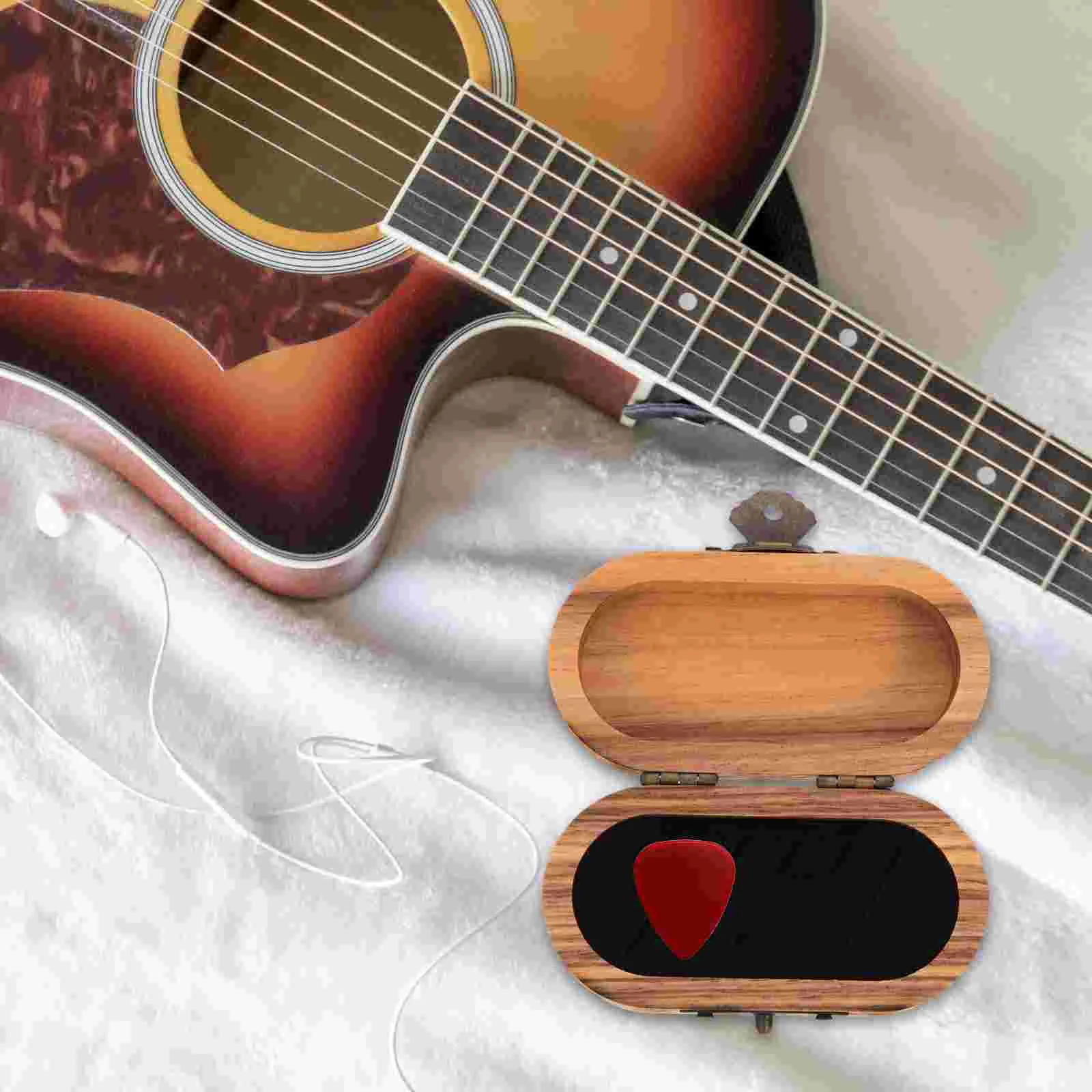 Guitar Pick Wooden Box Case for Electric Pickguard Holder Container Vintage Picks Practical Storage Display Ukulele