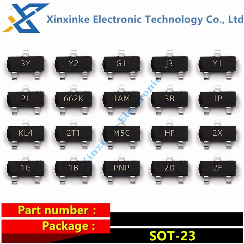 

100PCS Marking J3Y Y2 G1 J3 Y1 2L 662K 1AM 3B 1P KL4 2T1 M5C HF 2X 1G 1B PNP 2D 2F Diode Triode NPN Power Transistor SOT23