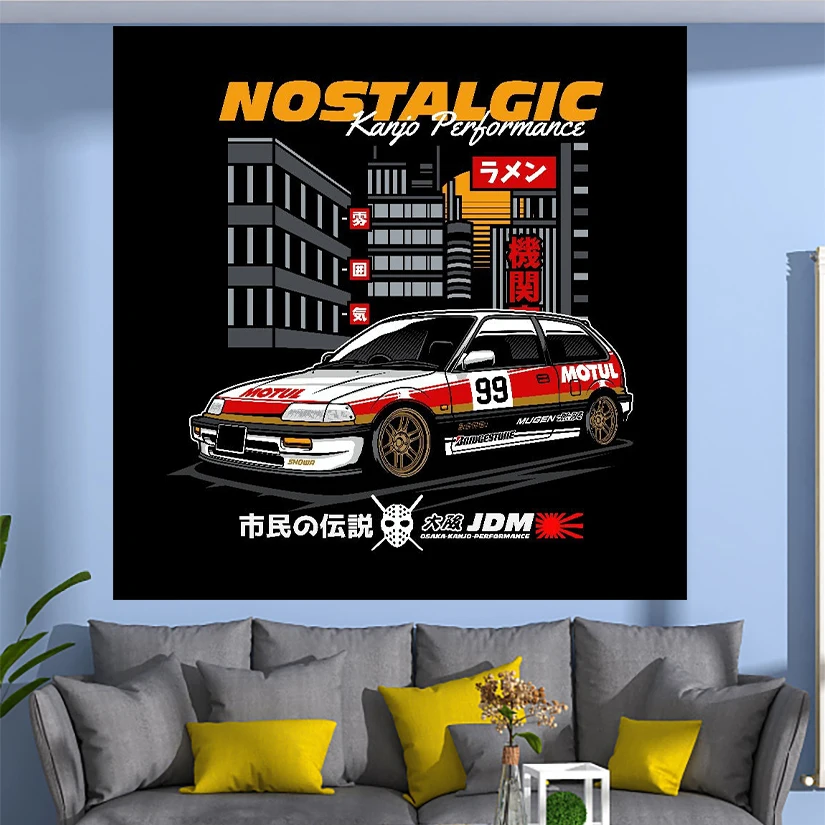 Jdm Racing Japanese Game  Night  Sports Blanket Decorative Tapestry Bedroom Background Polyester - Image 5