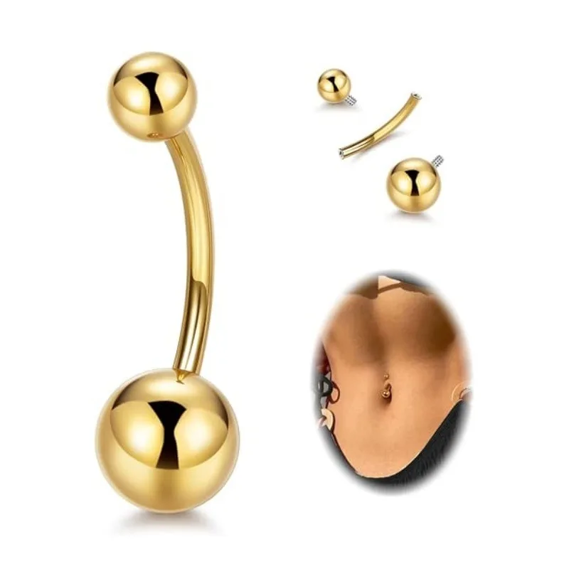 1 pieza, anillos para ombligo de 14G, con rosca interna, diseño curvo, tipo barra, para piercing en el ombligo, joyería hipoalergénica.