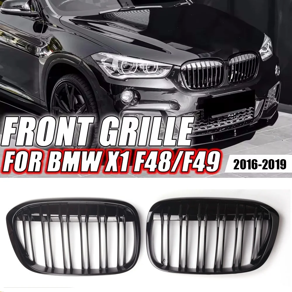 

Car Front Bumper Grill Racing Grille for BMW X1 F48 F49 2016-2019 XDrive Double Line Slat Grills M style 51117383363 51117383364