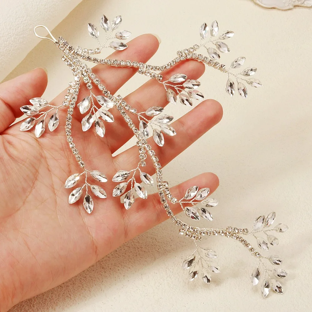 

Серебряная свадебная заколка для волос в форме ветвей с кристаллами, роскошное украшение для невесты, ручная работа, свадебный головной убор, украшение для волос