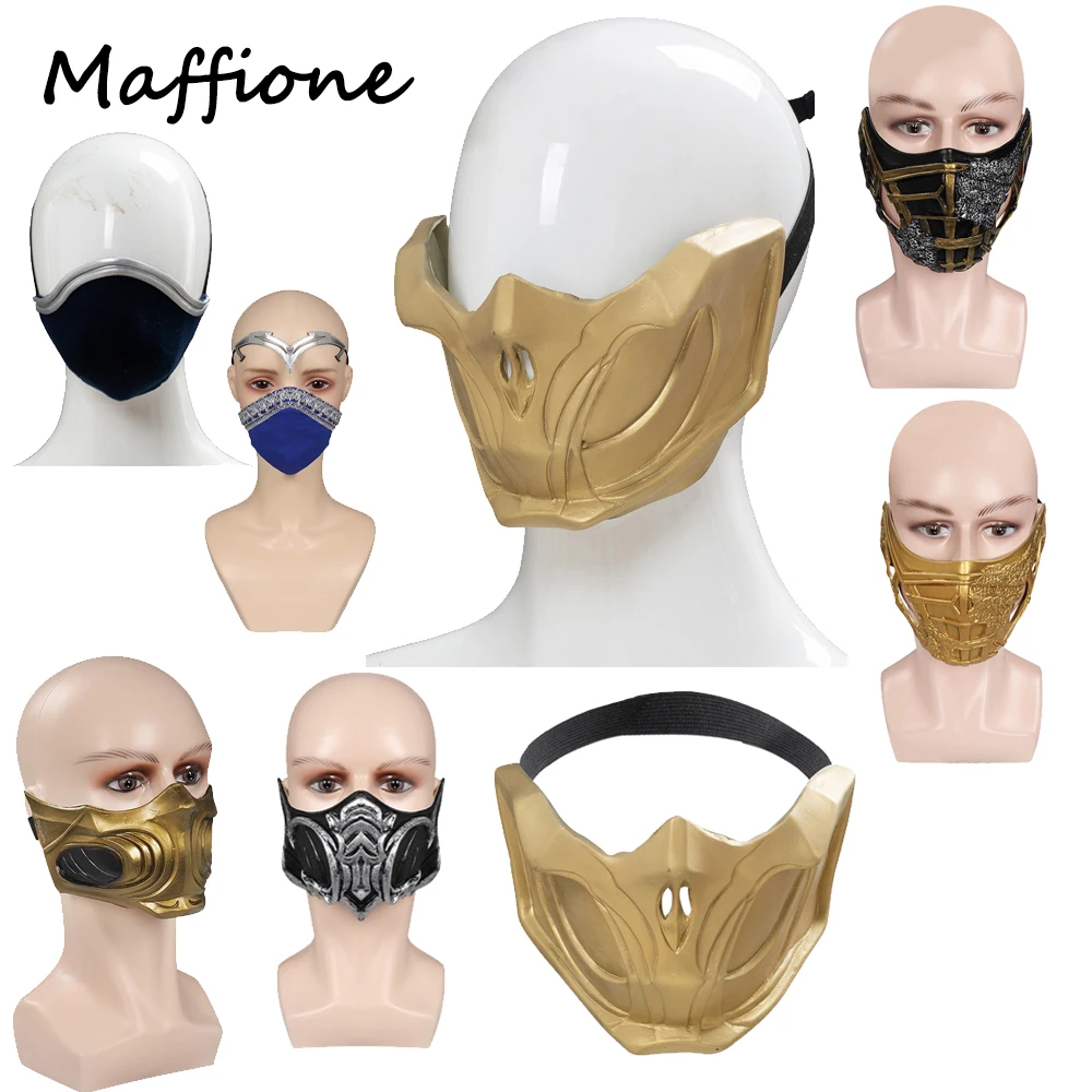 Mortal Cos Kombat 11 Cosplay Scorpion Latex Gloden Mask Helmet Masquerade Kitana Rolplay Accessory Halloween Party Costume Props