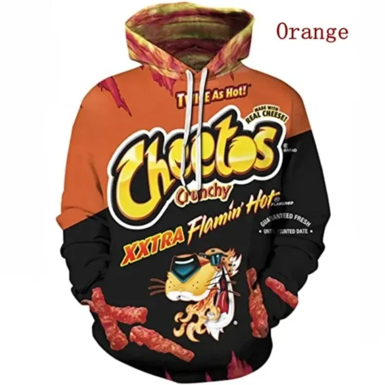 Sweat à capuche imprimé 3D Cheetos pour hommes et femmes, pull PVD à manches longues, sweats à capuche de qualité, automne et hiver