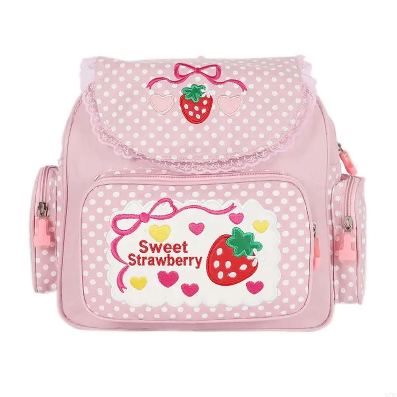 

X7XC Girl Embroidery Strawberry School Backpack Children's Schoolbag Student Girls Birthday Gift Japanese Cartoon