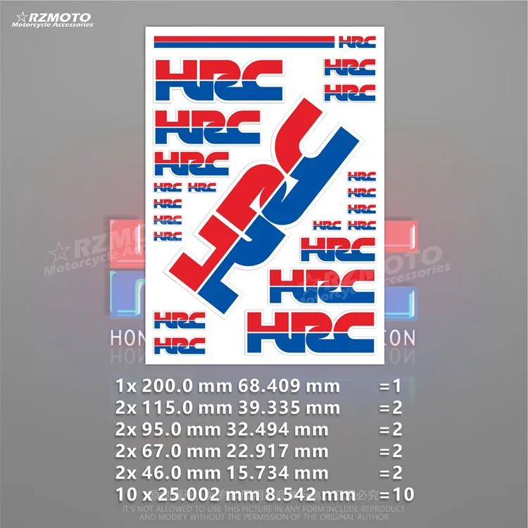 Honda HRC RACING Motorcycle Decoration Stickers Reflective Waterproof Helmet Decals CBR RCV Accessories Sponsor Stickers