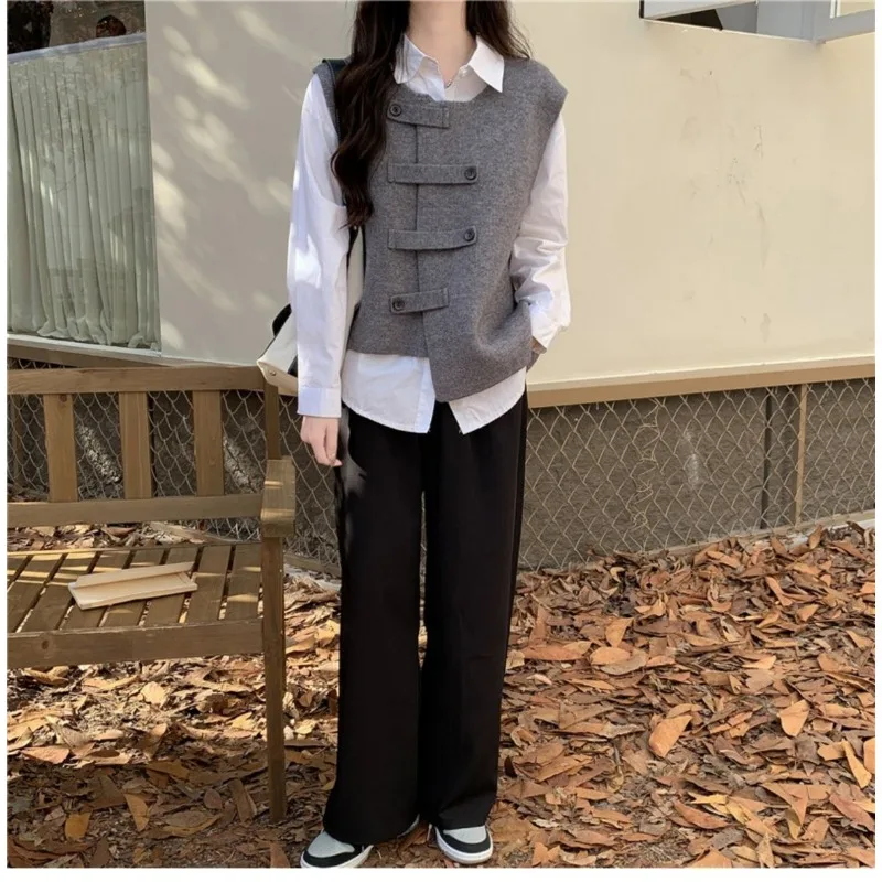 Korean Style Office Lady Casual Temperament Women's 2024 Autumn New Niche Stacked Sleeveless Chic Sweater Vest Top