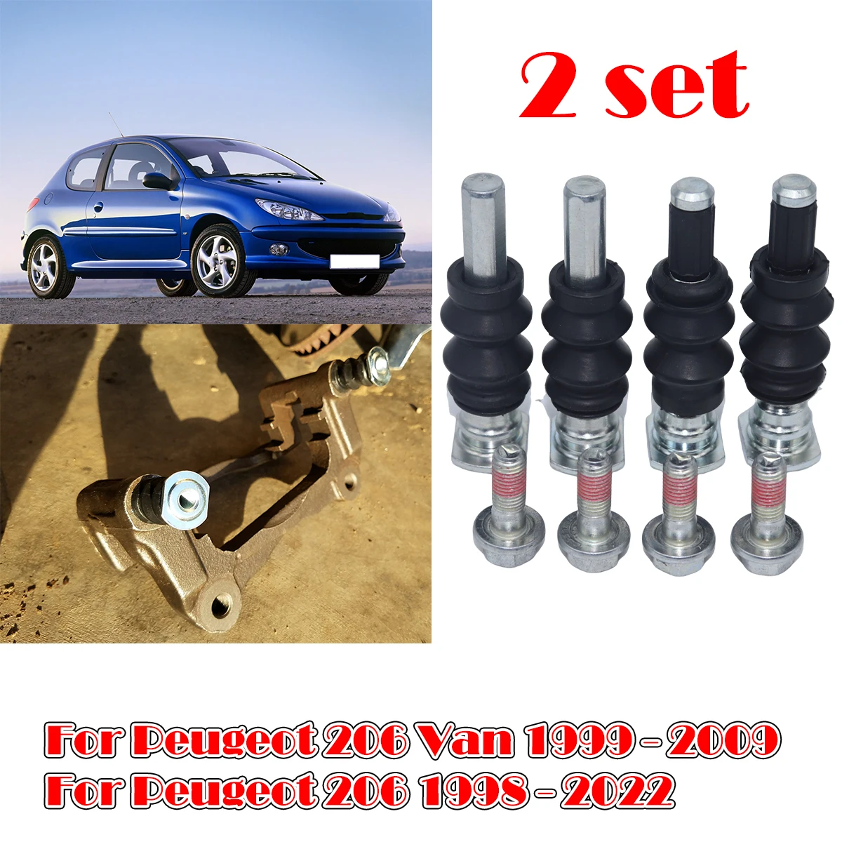 

2Set Front Brake Caliper Slider Guide Pins Bolt Kit For Peugeot 206 1998-2022 Left Right Disc Housing Bellows Sleeve 113-1355X