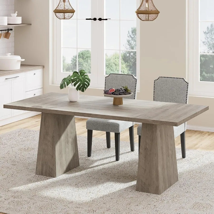 71 Dining Table for 6-8, Rectangle Table with Thick Heavy-Duty Legs, Solid Wood, Natural Finish, Stable and Durable Design