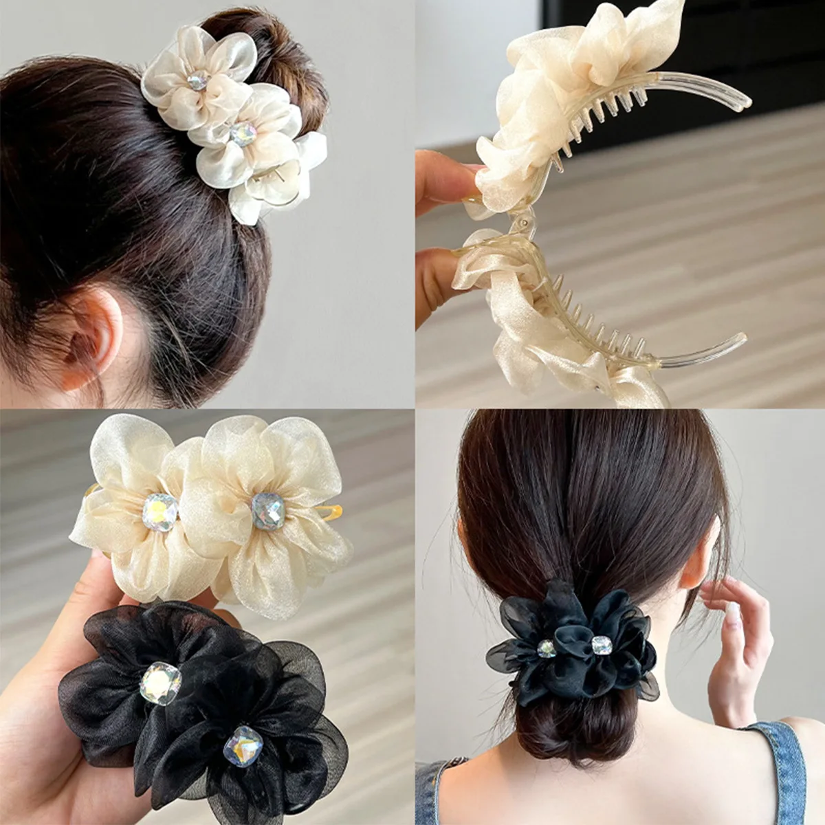 

New Mesh Flower Rhinestone Hairpin for Women with High Hair Volume Elegant and Fashionable Hair Clip for Girls Hair Accessory