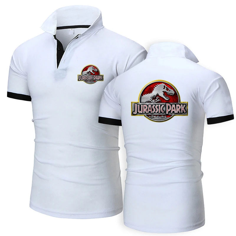 2024 Jurassic Park Summer Business New Printing Men Polo Shirt Solid Color Cotton Short Sleeve Comfortable Casual T-Shirt Tops