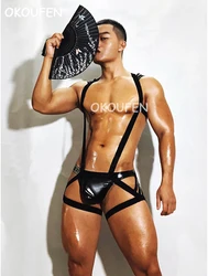 Nightclub DJ Male Singer Gogo Costumes Elastic Straps One-piece Hollow Bandage Sports Sexy Chest Strap