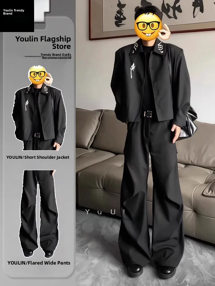 

Мужской костюм Bla oulder Pad ort Jaet: стильный комплект из двух предметов с пайетками и стразами для подростков, создающий ощущение роскоши