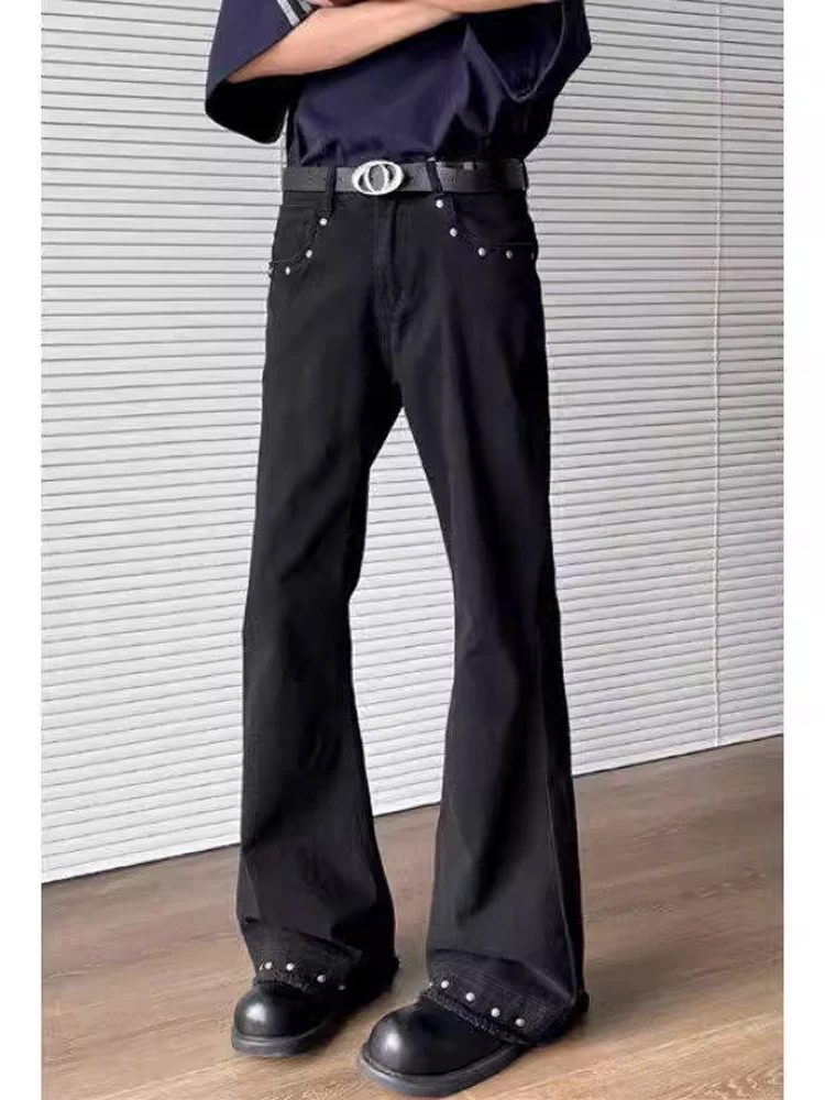

American Style Cuffed Straight Leg Jeans Men's Cleanfit Black Slimming High Rise Micro Flared Pants Spring Season Wear