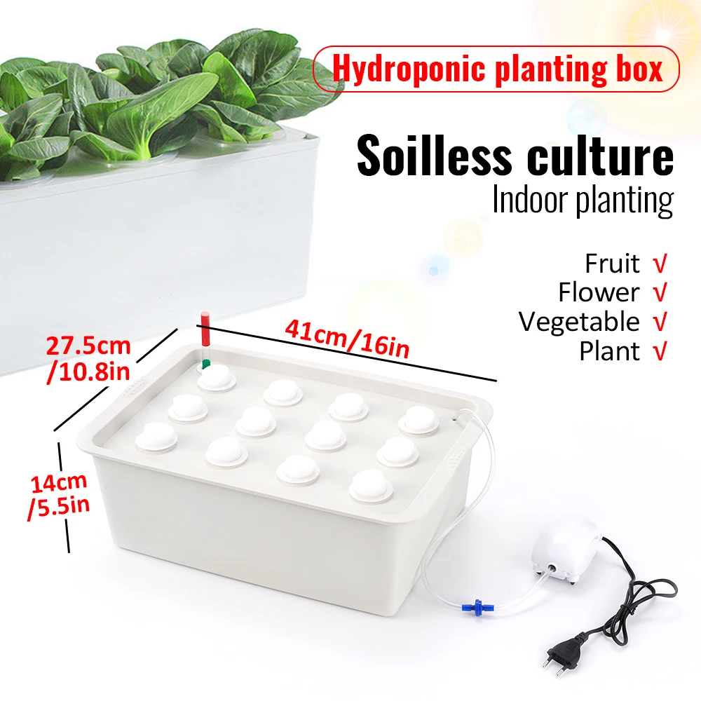 12 Holes Plant Site Hydroponic Kit Garden Pots Planters Seedling Pots Indoor Cultivation Box Grow Kit Bubble Nursery Pots 1 Set