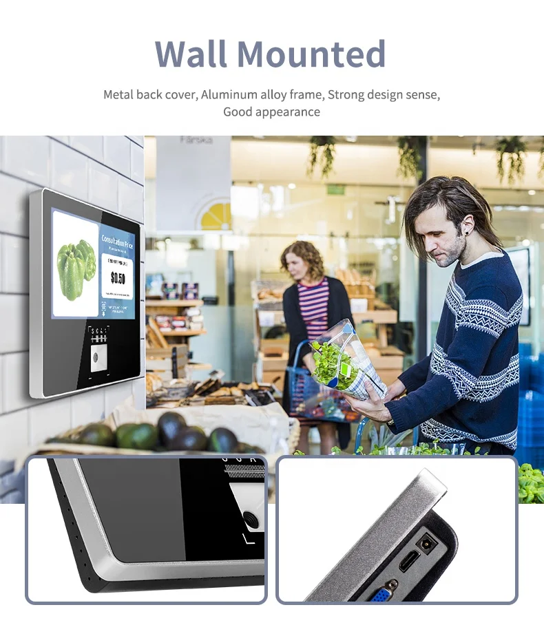 11.6 بوصة تعمل باللمس ثابت شنت واي فاي 1D 2D ماسح الباركود أندرويد 11 Win10 POS مدقق الأسعار للسوبر ماركت
