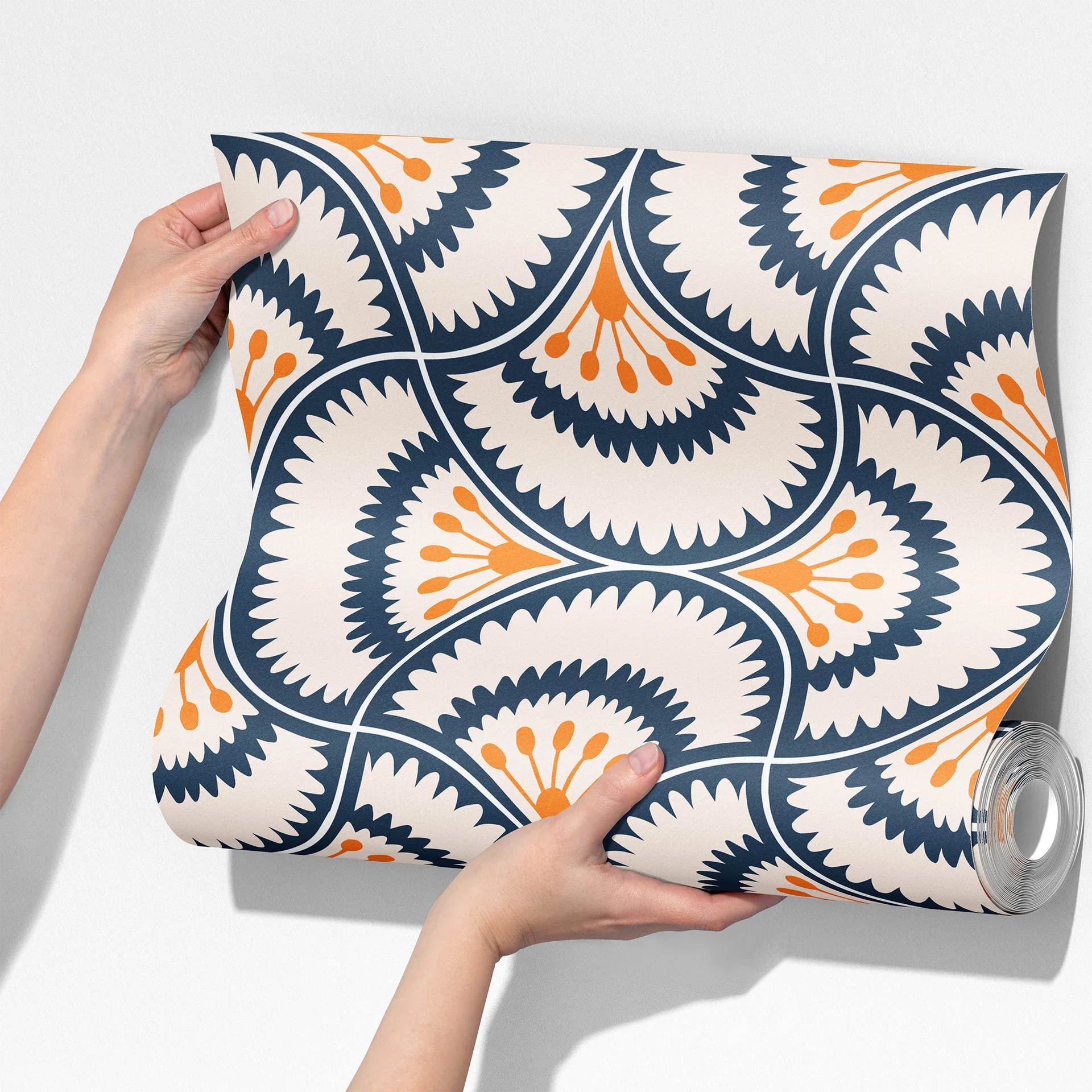 Peel and Stick Wallpaper Retro Geometric Scallop Fan Pattern Self Adhesive Contact Paper for Living Room Bedroom Cabinet