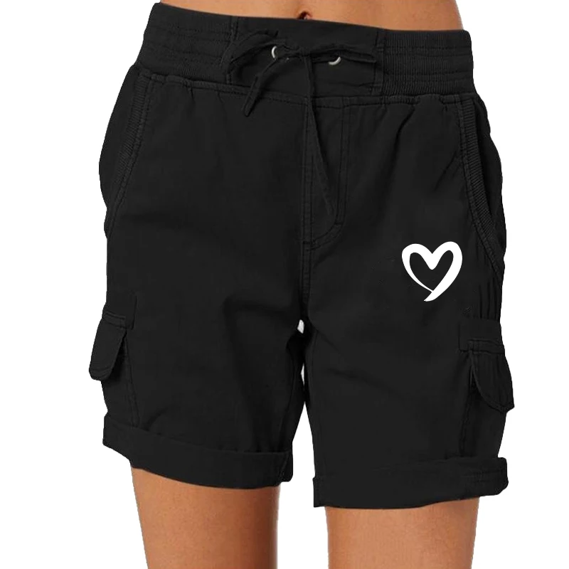 Summer Trending Heart Printed Women Cargo Shorts Casual Jogging Shorts Loose Multi-pocket Work Shorts Plus Size Shorts S-3XL