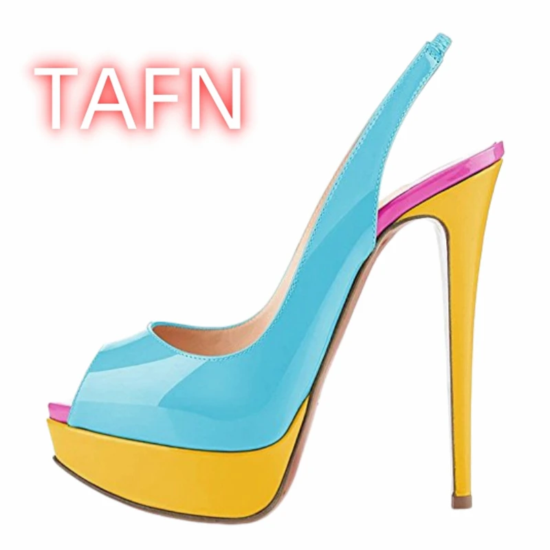 Pink and Sky Blue Colorblock Pumps,Women's Platform Heels Peep Toe Slingback Pumps,Women All-Match Heels for Prom,Big Size Shoes