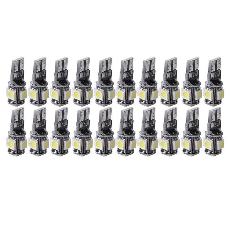 20Pcs Cool White T10 LED Bulb Car Interior License Light 2825 192 194 5050 5