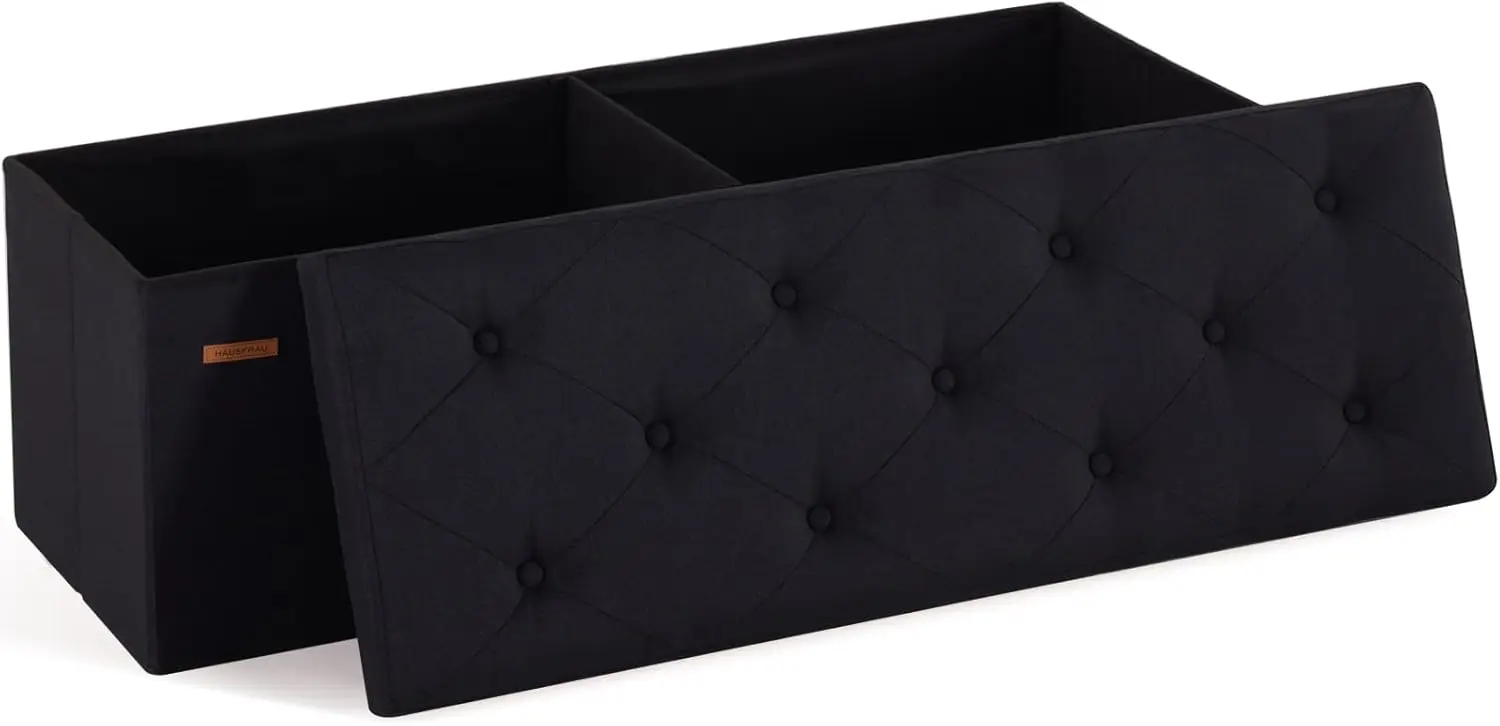 

43.5 Hes Ottoman With Storage Bench, Folding Ottoman Bench Foot Rest Stool, Bedroom Bench, Holds Up To 660 Lb, Linen Black
