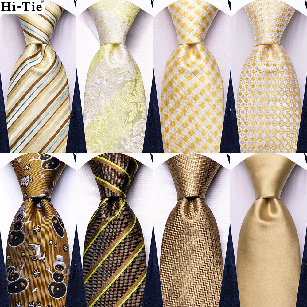 

Designer Plaid Champagne Ties For Men Wedding Party Necktie Luxury Hanky Cufflinks Silk Tie Set Gift For Men Hi-Tie Wholesale